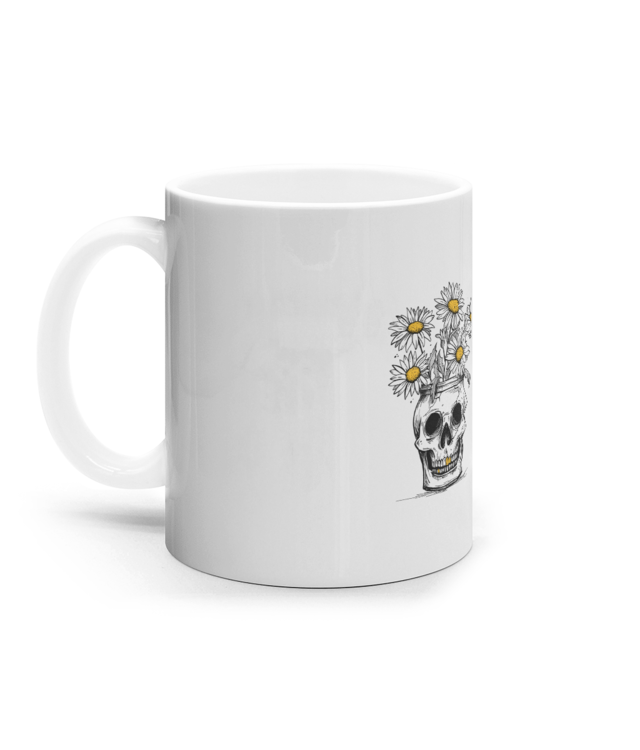 Skull & Flowers Cana Ceramica Alba