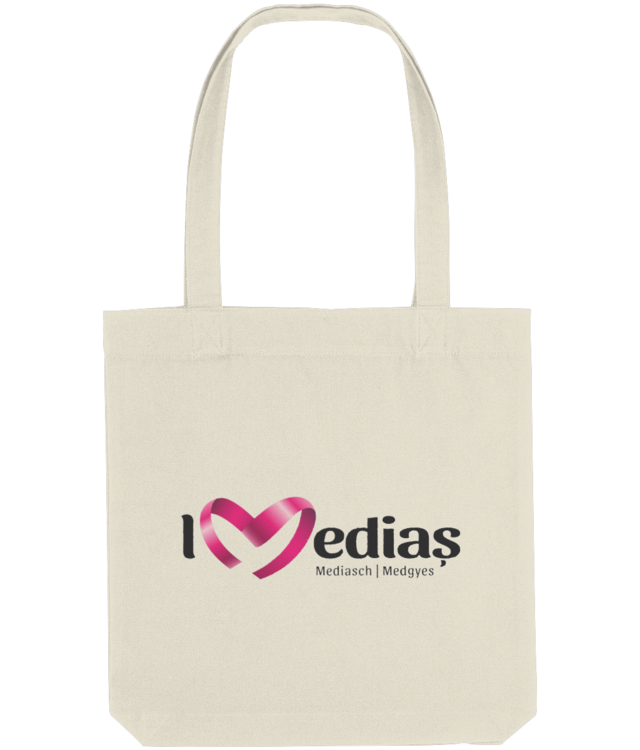 Sacoșă țesută de bumbac organic - Tote Bag - cu logo I Love Mediaș negru