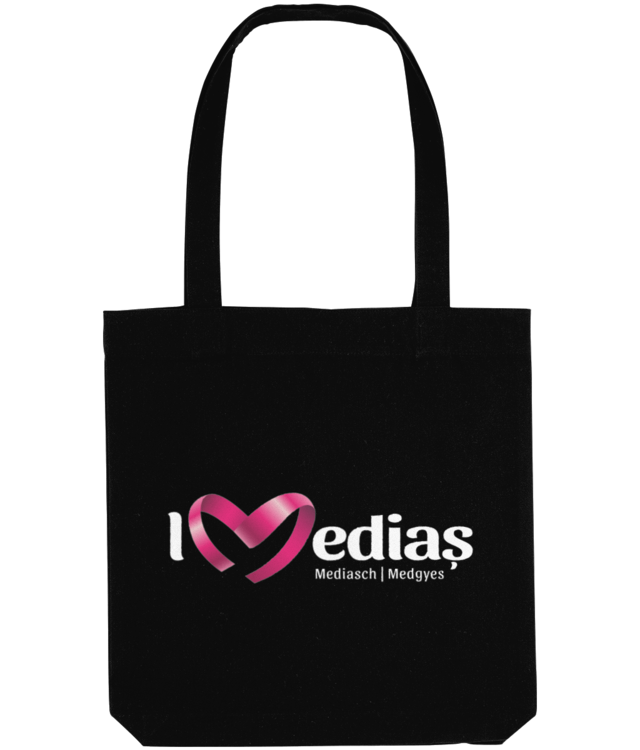 Sacoșă țesută de bumbac organic Tote Bag - cu logo I Love Mediaș alb