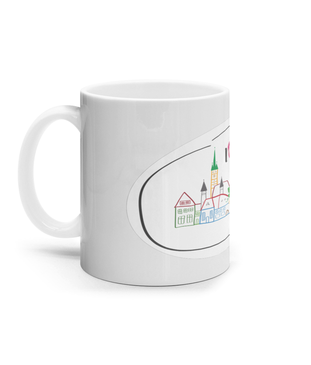 Cană ceramică albă - I Love Mediaș by the kids, logo original