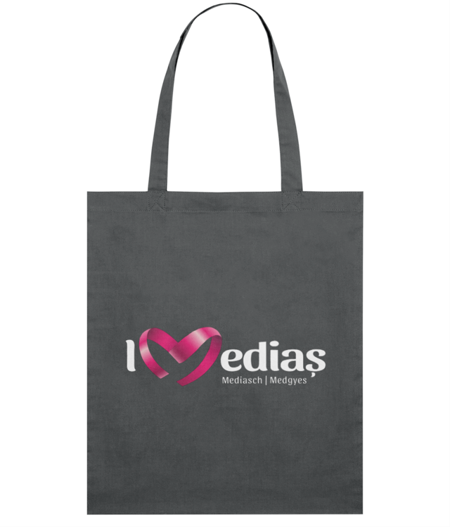 Sacoșă subțire unisex din bumbac organic - Light Tote Bag - cu logo I Love Mediaș alb