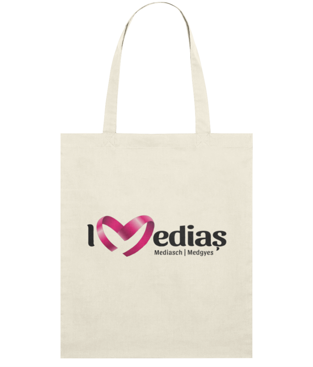 Sacoșă subțire unisex din bumbac organic Light Tote Bag - cu logo I Love Mediaș negru