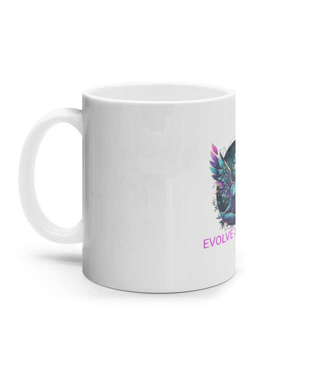 Evolve & Bloom - Ilustrație Meditație și Renaștere Cana Ceramica Alba