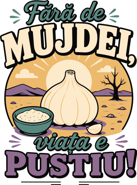 Fără de Mujdei, Viața e Pustiu! Funny Romanian Garlic Sauce Quote Illustration