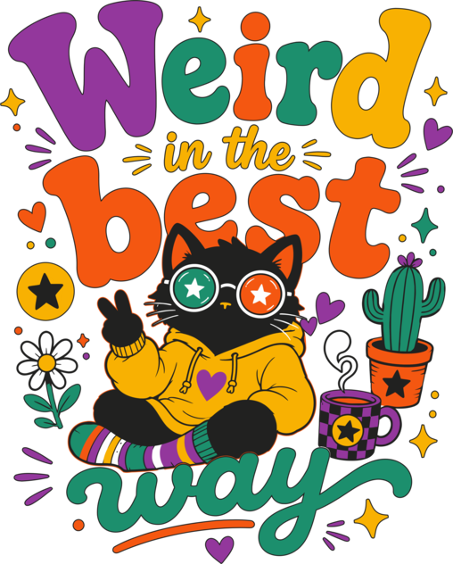 Funny Black Cat Hippie Quote Weird In The Best Way Retro Cat Humor
