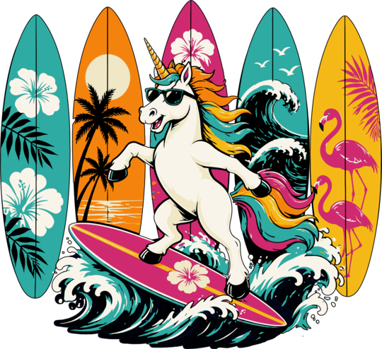 Unicorn Surfing Surfer Summer Vibes