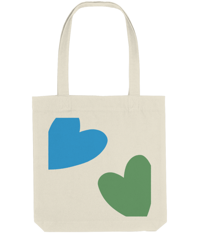 Heart Shapes Tote Bag | Sacoșă Țesută de Bumbac Organic | Blue & Green Illustration