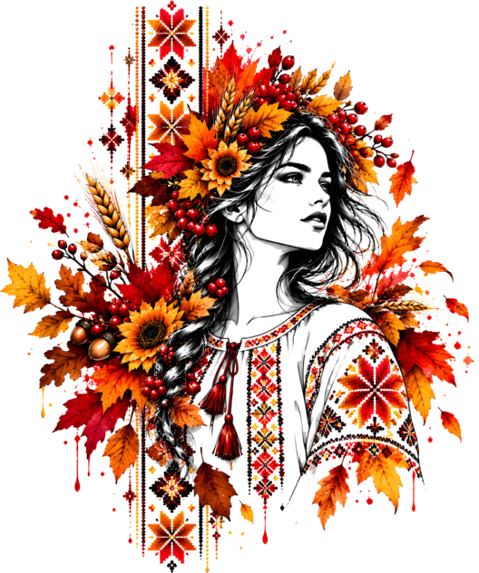 Portret autumnal cu motive tradiționale românești.