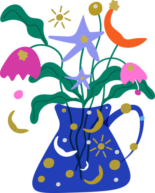 Flori, luna, soare si stele