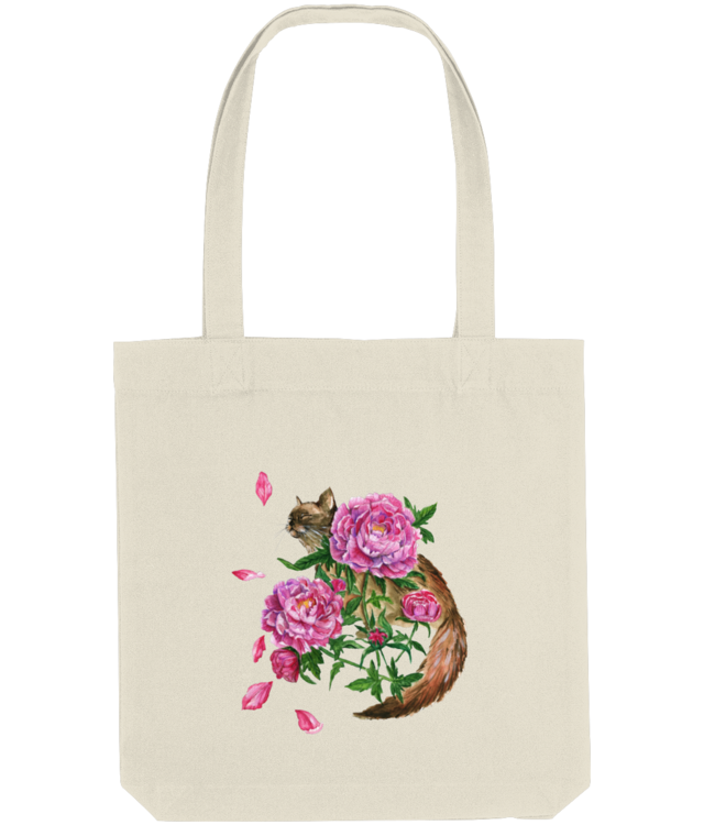 Cat in the peonies Sacoșă Țesută De Bumbac Organic | STAU760