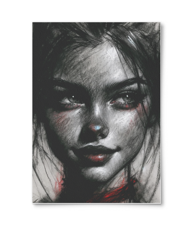 Portret cu accent rosu in carbune Giclée Fine Art - Portrait | PhotoRag Bright White