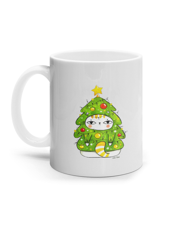 Pisica brad impodobit Cana Ceramica Alba