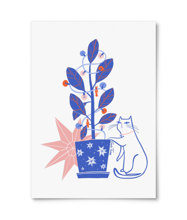 Ficus impodobit cu pisica si stea de Craciun William Turner | A4 Portrait