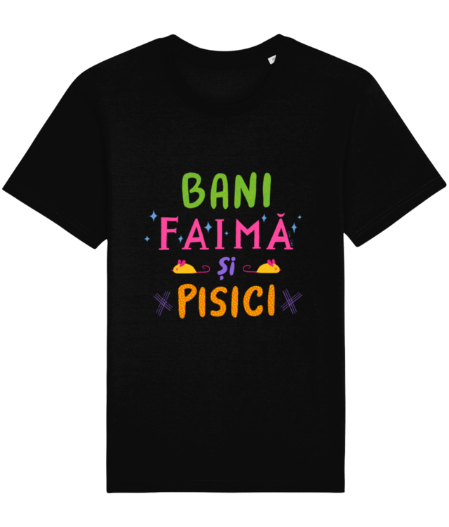 Bani, faima si pisici text, colorat Tricou Unisex de Bumbac Essential | Rocker