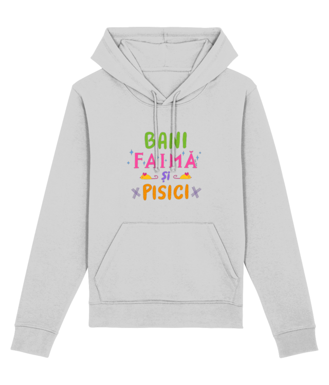 Bani, faima si pisici text, colorat Hanorac Unisex Essential | Drummer 2.0