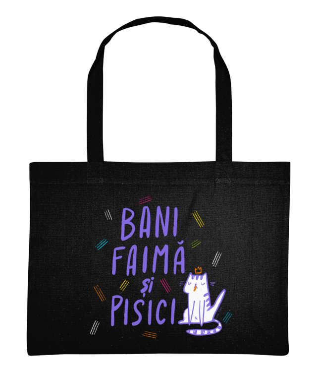 Bani, faima si pisici text Sacoșă De Cumpărături | STAU762