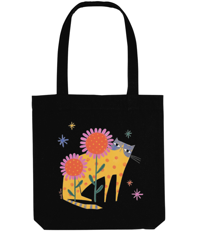 Summer sunflower cat Sacoșă Țesută De Bumbac Organic | STAU760