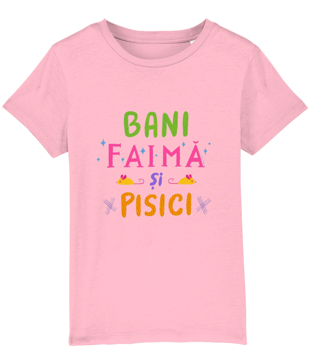 Bani, faima si pisici text, colorat Tricou De Bumbac Premium | Mini Creator 2.0