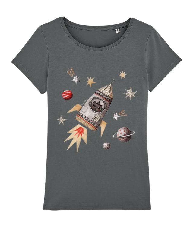 Astronaut cat in spaceship Tricou Femei De Bumbac Premium | Muser