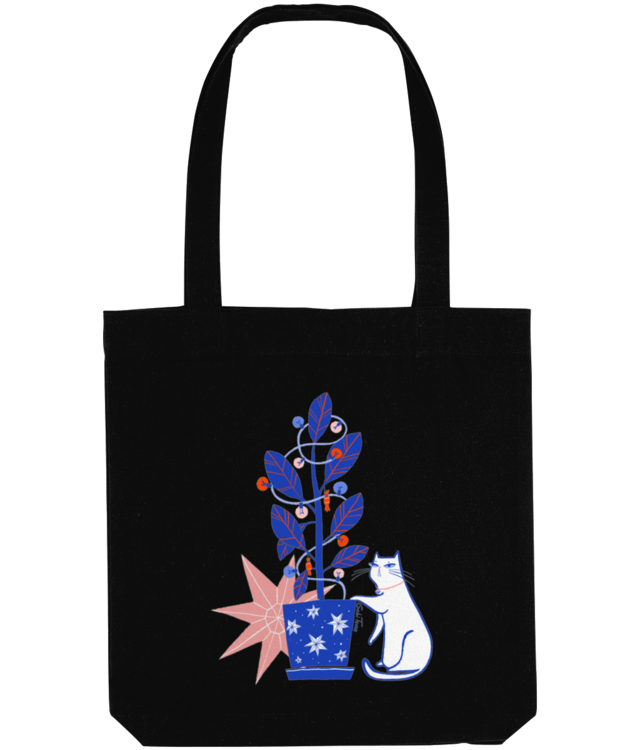 Ficus impodobit cu pisica si stea de Craciun Tote Bag