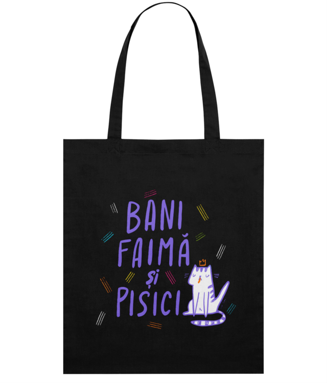 Bani, faima si pisici text Sacoșă Subțire Țesută De Bumbac | STAU773