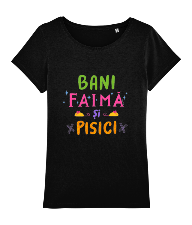 Bani, faima si pisici text, colorat Tricou Femei De Bumbac Premium | Muser