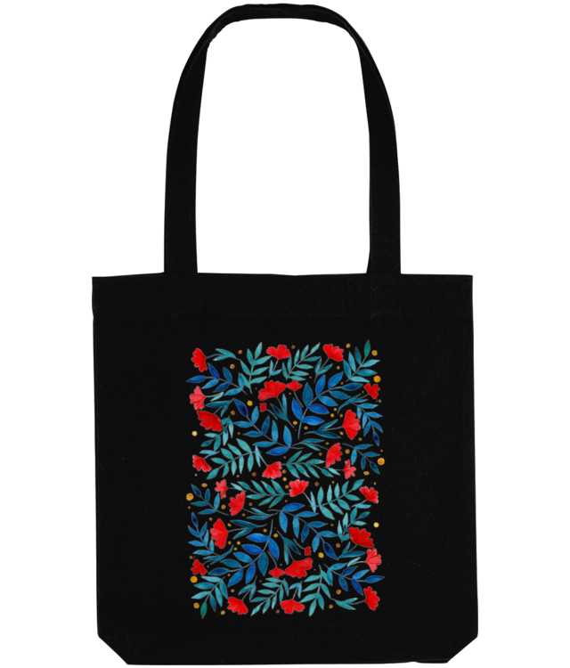 Floral design - red and turquoise Sacoșă Țesută De Bumbac Organic | STAU760
