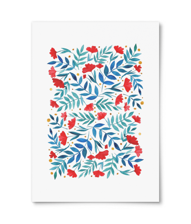 Floral design - turcoaz si rosu William Turner | A4 Portrait