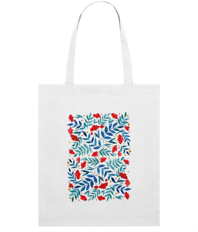 Floral design - turcoaz si rosu Sacoșă Subțire Țesută De Bumbac | STAU773