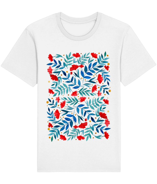 Floral design - red and turquoise Tricou Unisex de Bumbac Essential | Rocker